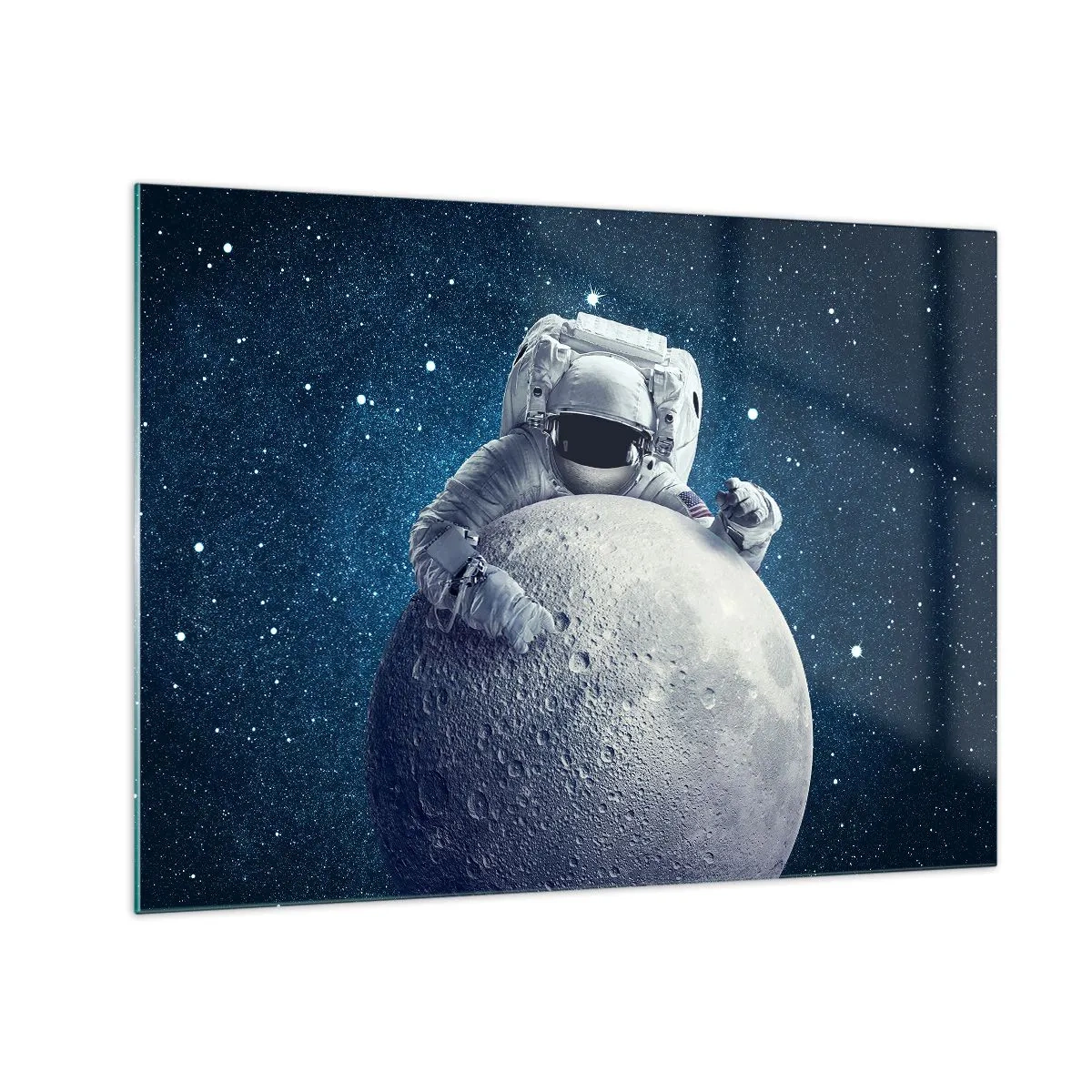 Glass picture - Astronaut hugging the moon against a starry sky - 70x50cm - Space Joker - Modern wall decoration for the living room and bedroom ARTTOR