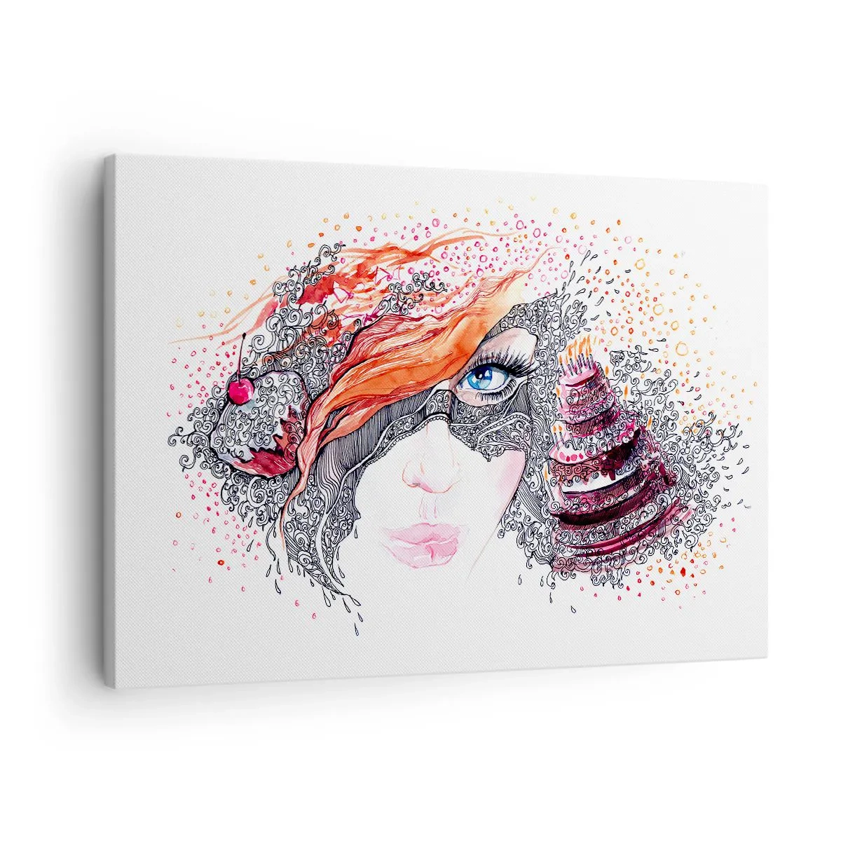 Canvas picture - Artistic portrait of a woman with details and a red accent - 70x50cm - With Her everyday Is Holiday - Modern wall decoration for the living room and bedroom ARTTOR