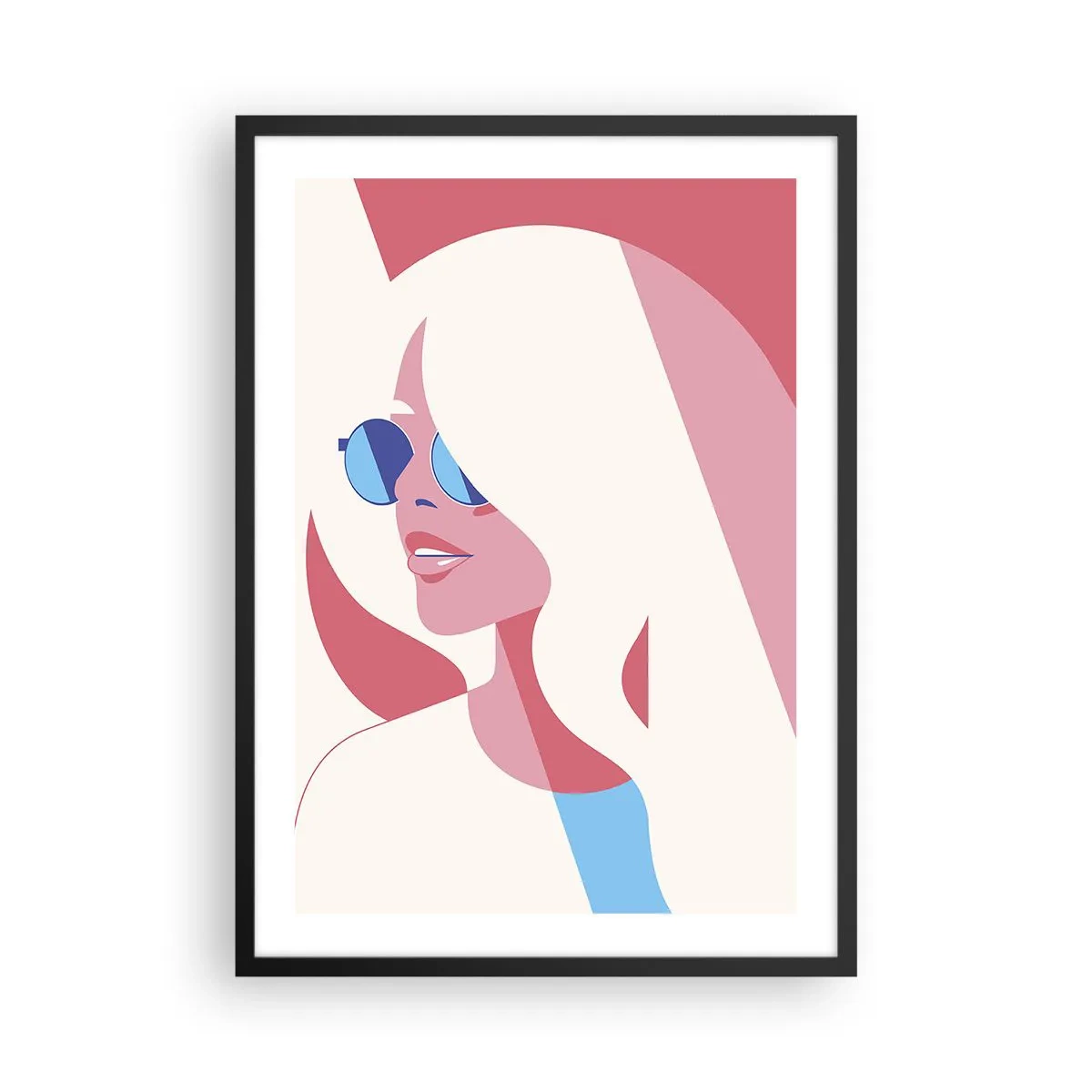 Poster in black frame - Stylized portrait of a woman wearing sunglasses - 50x70cm - She Was a Blonde Girl… - Modern wall decoration for the living room and bedroom ARTTOR