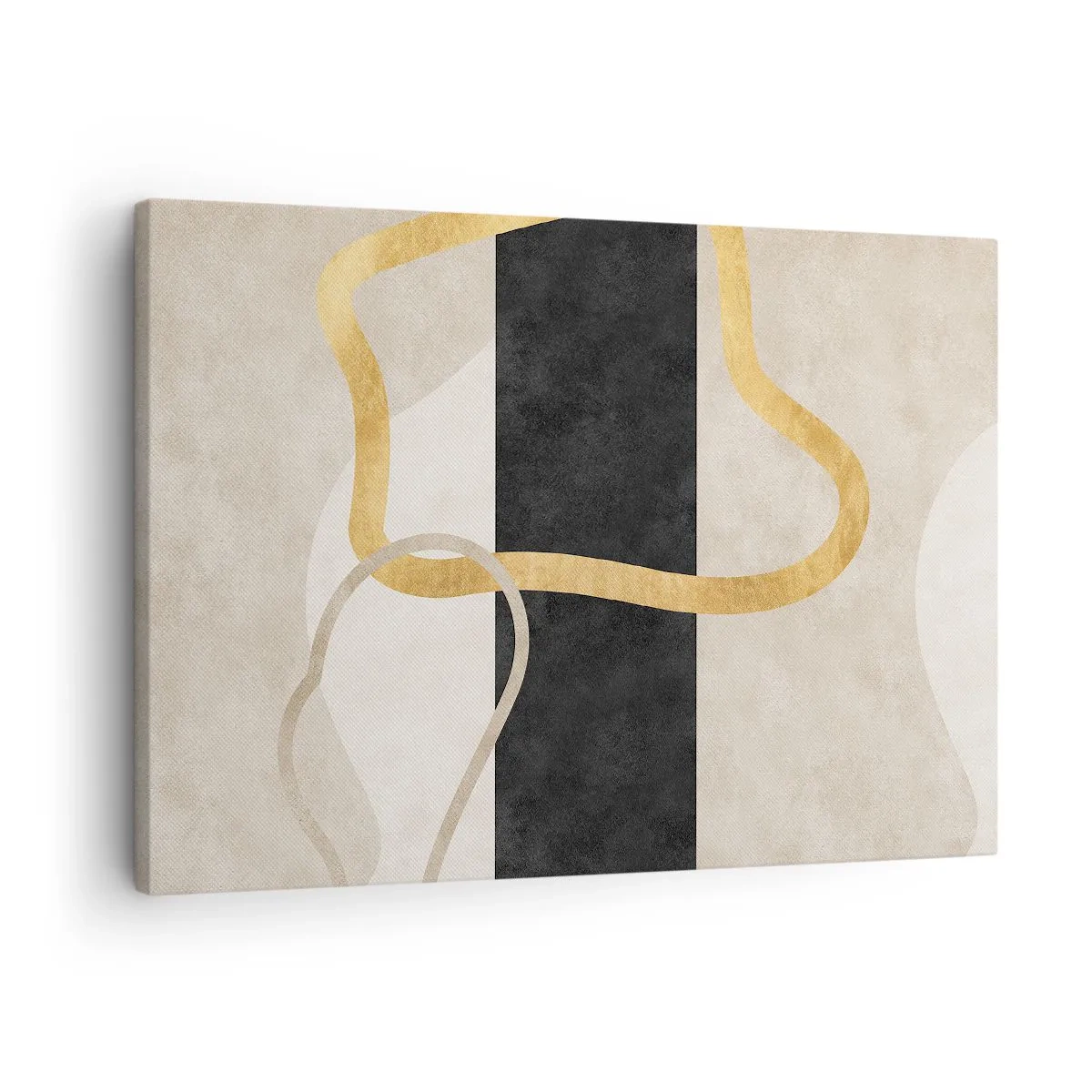Canvas picture - A minimalist design with looped shapes in gold and black. - 70x50cm - Shapes in Loops - Modern wall decoration for the living room and bedroom ARTTOR