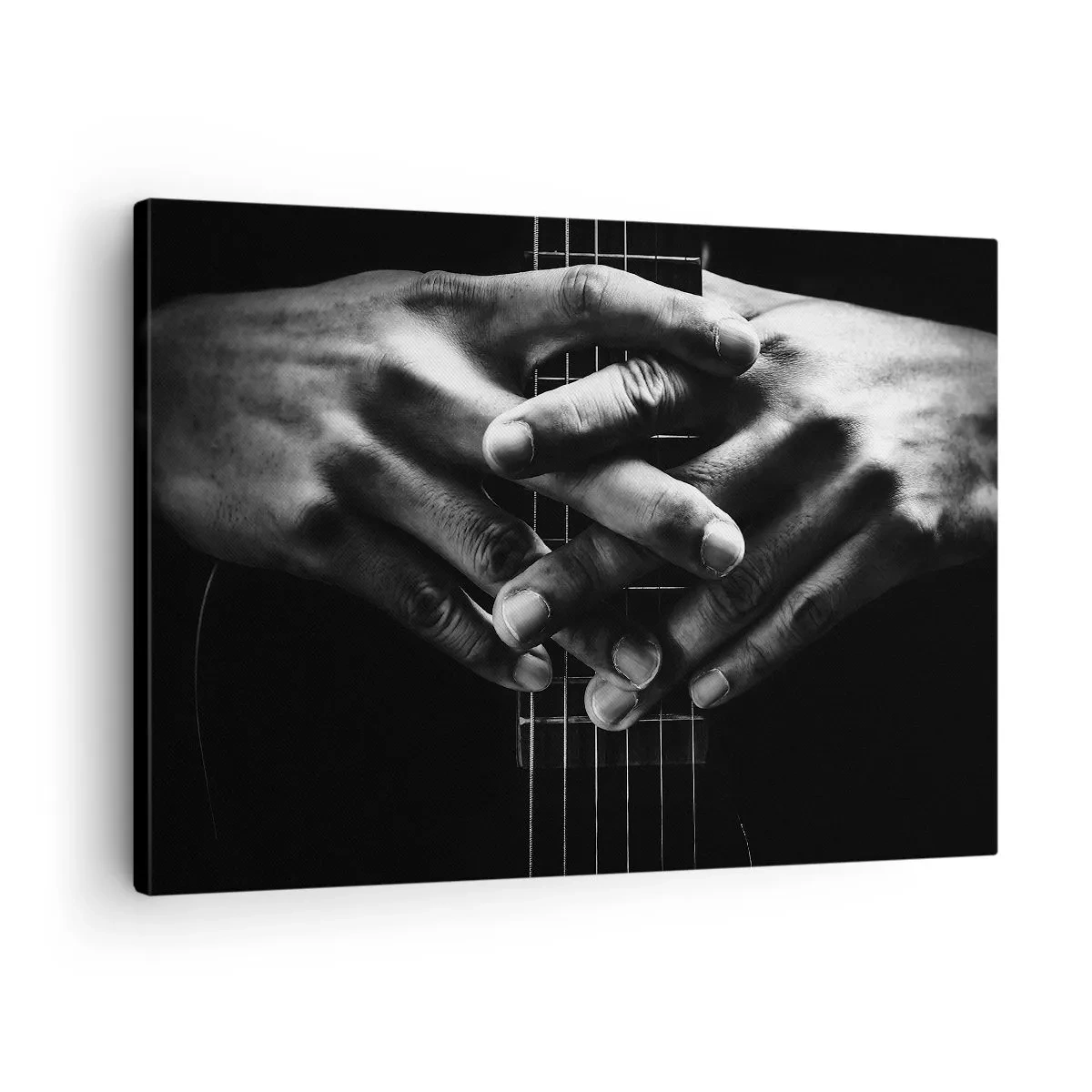 Canvas picture - Hands clasped on a guitar in a monochromatic tone - 70x50cm - Artist's Prayer - Modern wall decoration for the living room and bedroom ARTTOR