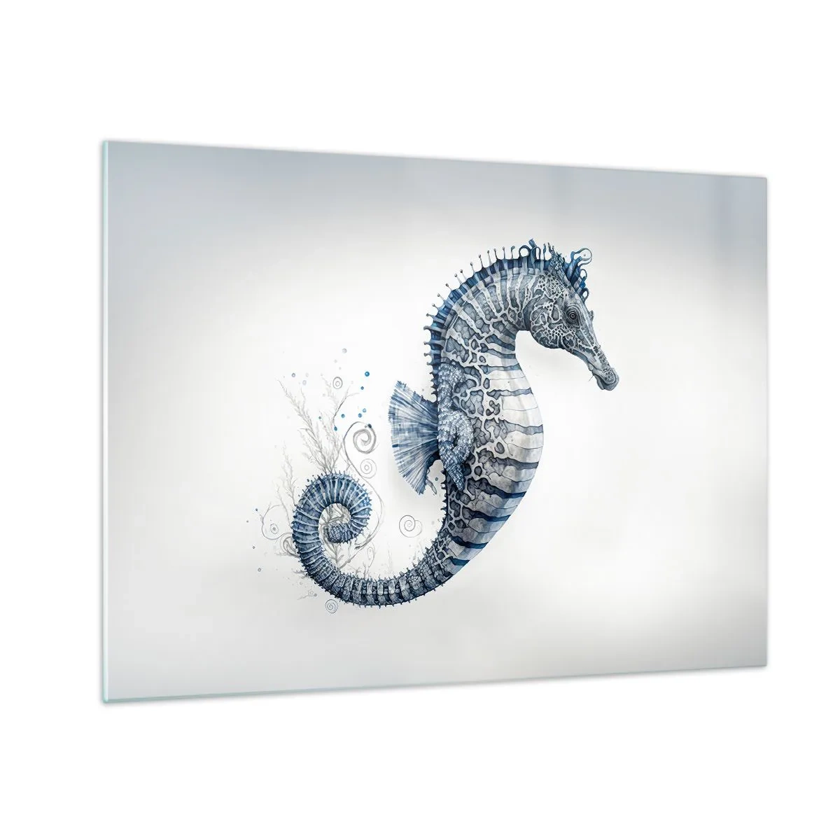 Glass picture - Blue seahorse on a light background in a drawing style - 70x50cm - Subtle Joke of Nature - Modern wall decoration for the living room and bedroom ARTTOR