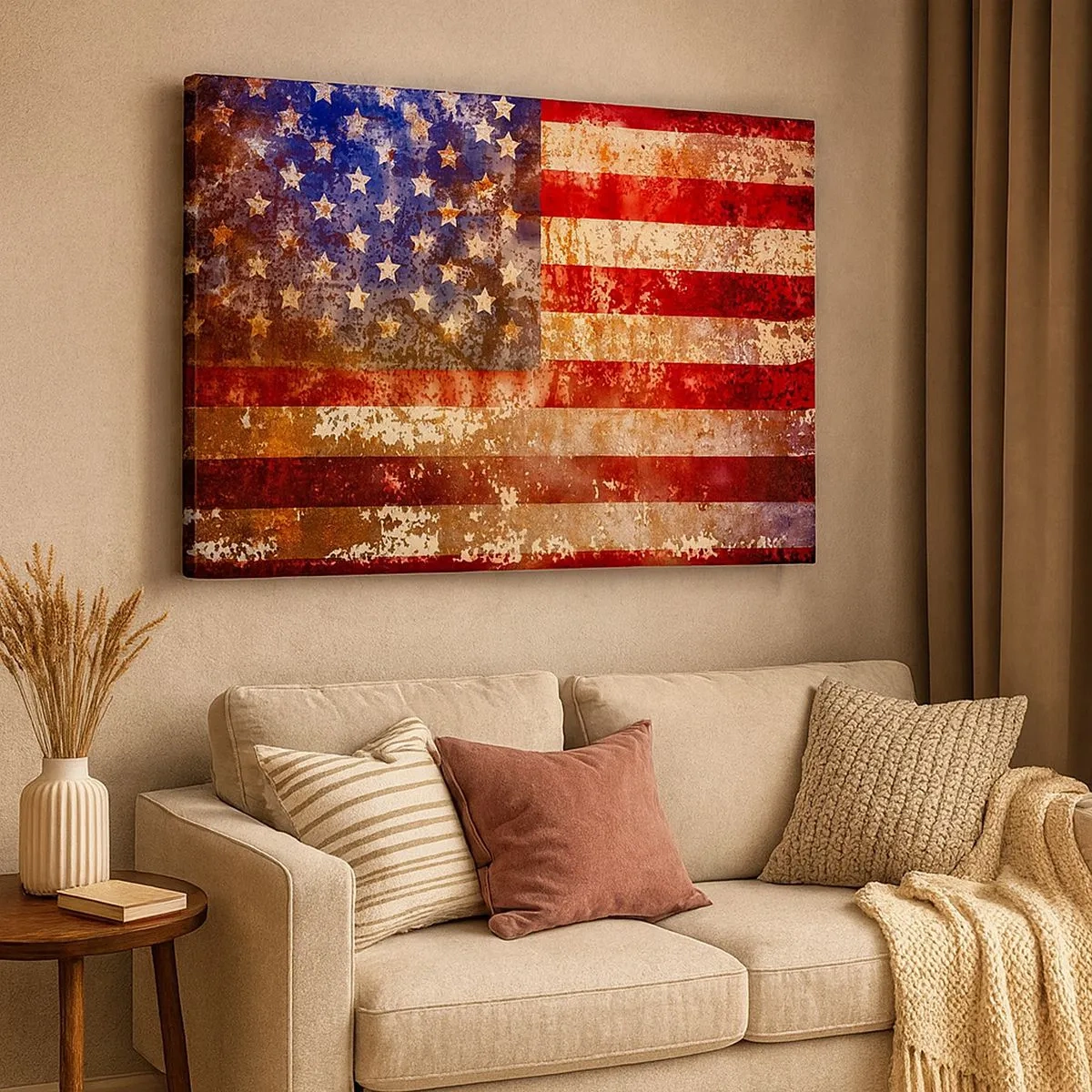 Canvas picture - Stylized US flag with an aged effect - 70x50cm - Glory Does Not Pass - Modern wall decoration for the living room and bedroom ARTTOR