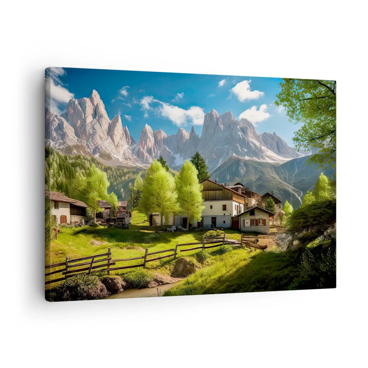 Canvas picture - A mountain village with houses and a view of the Alps - 70x50cm - Alpine Idyll - Modern wall decoration for the living room and bedroom ARTTOR