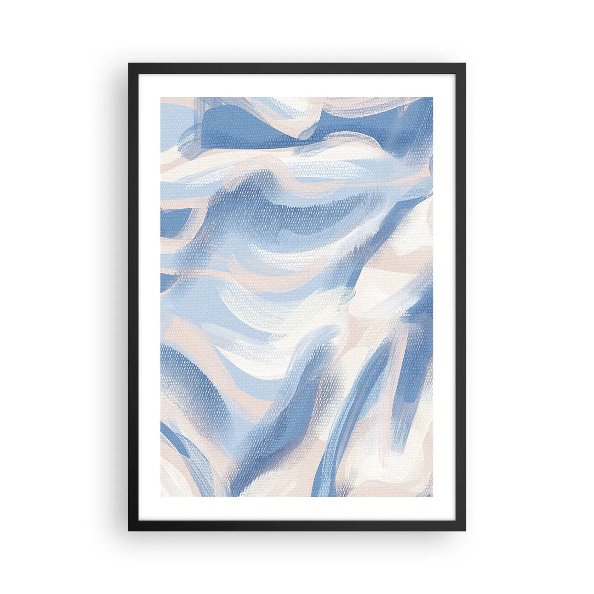 Poster in black frame - Abstract wave in shades of blue and beige - 50x70cm - Blue Waves - Modern wall decoration for the living room and bedroom ARTTOR