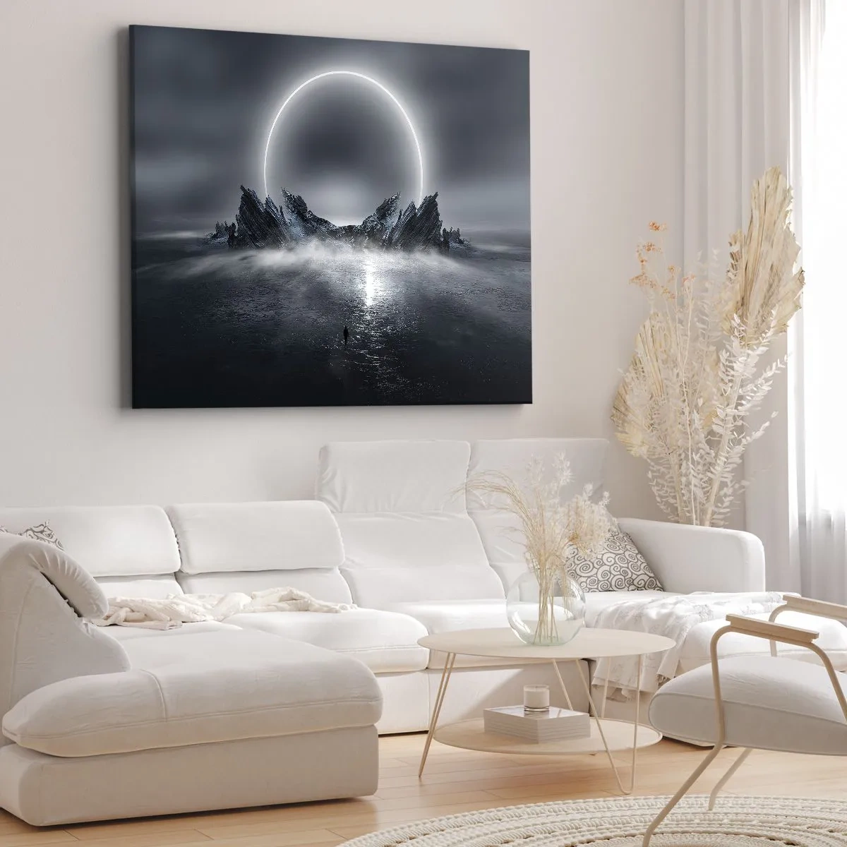 Canvas picture - Mysterious landscape with a ring of light over the mountains - 70x50cm - The End of a Story - Modern wall decoration for the living room and bedroom ARTTOR