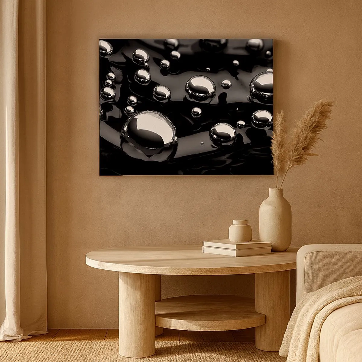 Canvas picture - Abstract drops on a black surface - 70x50cm - From Black Depths - Modern wall decoration for the living room and bedroom ARTTOR