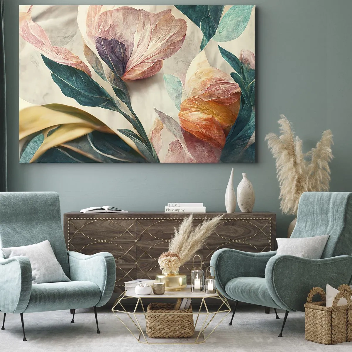 Canvas picture - Colorful tropical-style flowers on a light background - 70x50cm - Flowers of Southern Islands - Modern wall decoration for the living room and bedroom ARTTOR