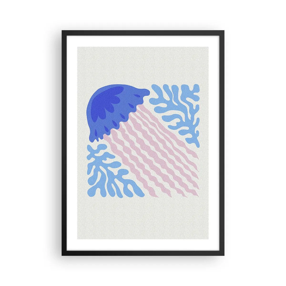 Poster in black frame - Stylized jellyfish surrounded by underwater vegetation - 50x70cm - Like from Another World - Modern wall decoration for the living room and bedroom ARTTOR