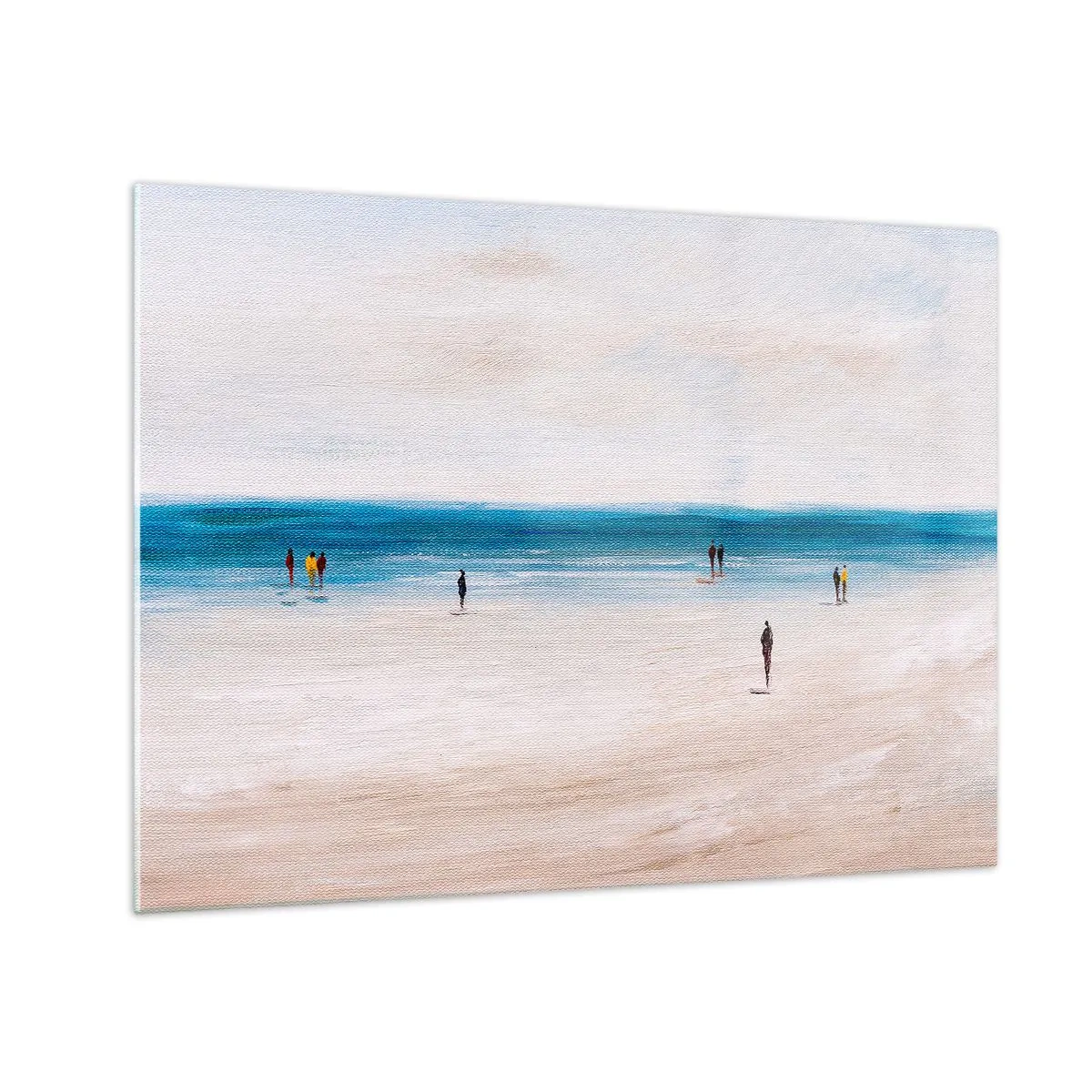 Glass picture - A quiet beach with silhouettes of people walking along the sea line - 70x50cm - Natural Need - Modern wall decoration for the living room and bedroom ARTTOR