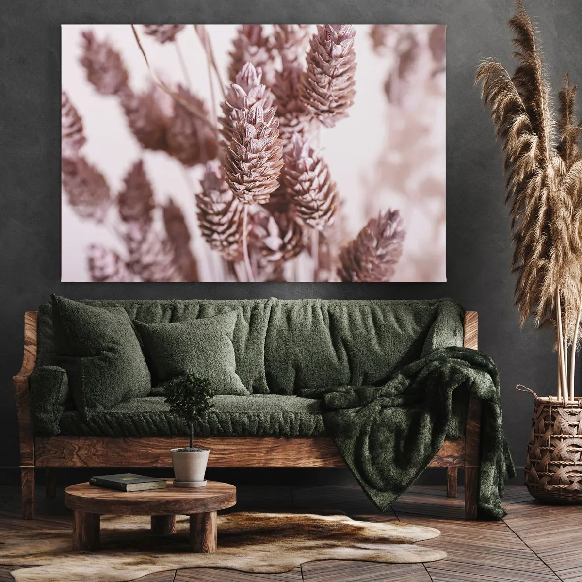 Canvas picture - A close-up of the delicate pink spikes of ornamental grasses - 70x50cm - Seemingly Inconspicuos - Modern wall decoration for the living room and bedroom ARTTOR
