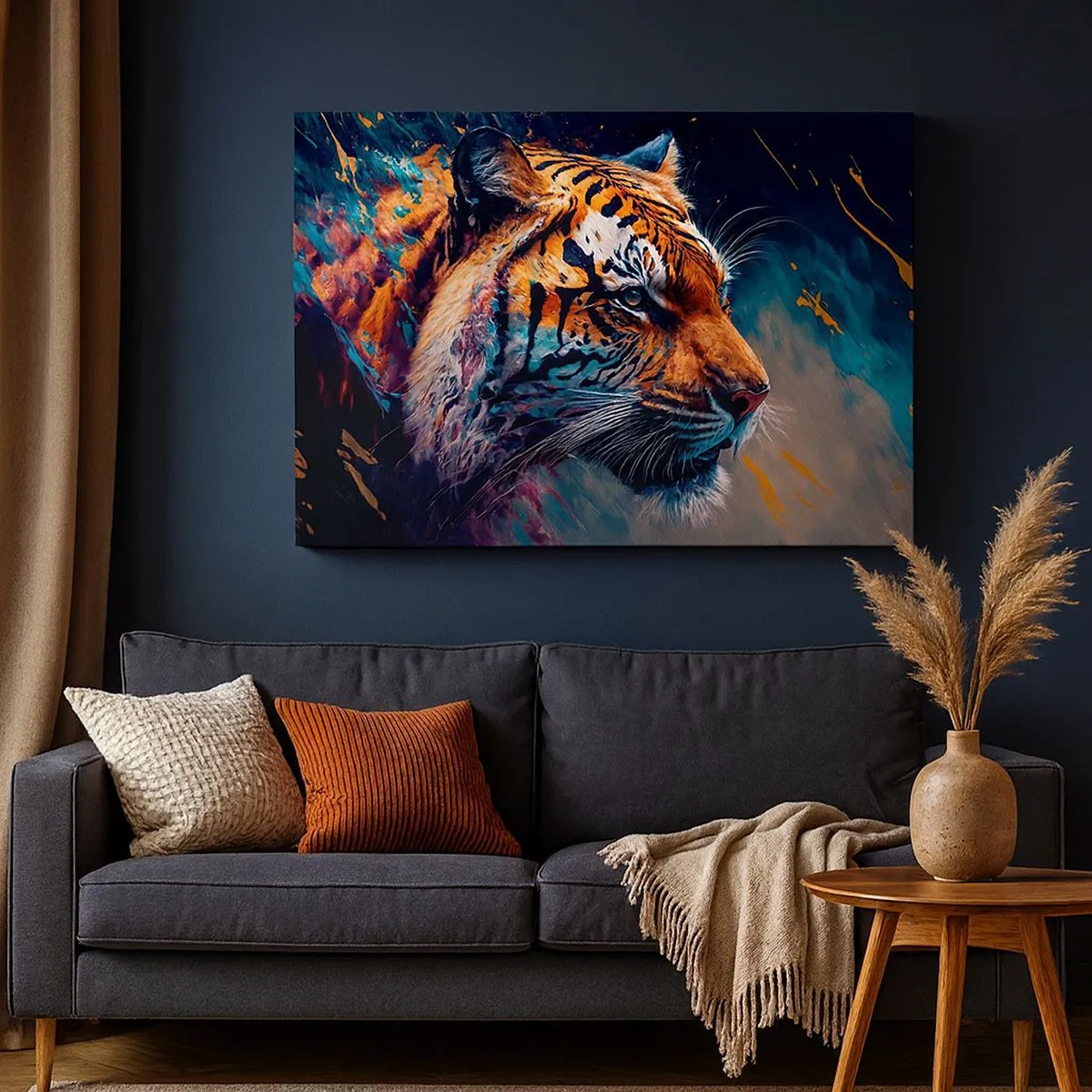 Canvas picture - Portrait of a tiger in dynamic, abstract colors - 70x50cm - Wild Beauty - Modern wall decoration for the living room and bedroom ARTTOR