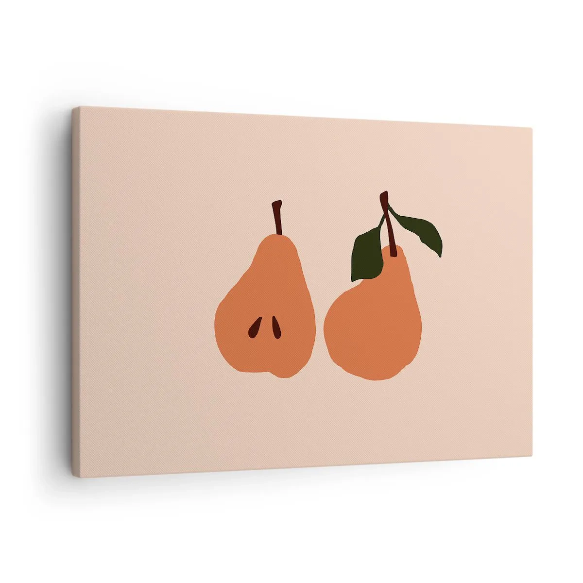 Canvas picture - A minimalist illustration of two pears on a beige background. - 70x50cm - Overly Sweet - Modern wall decoration for the living room and bedroom ARTTOR