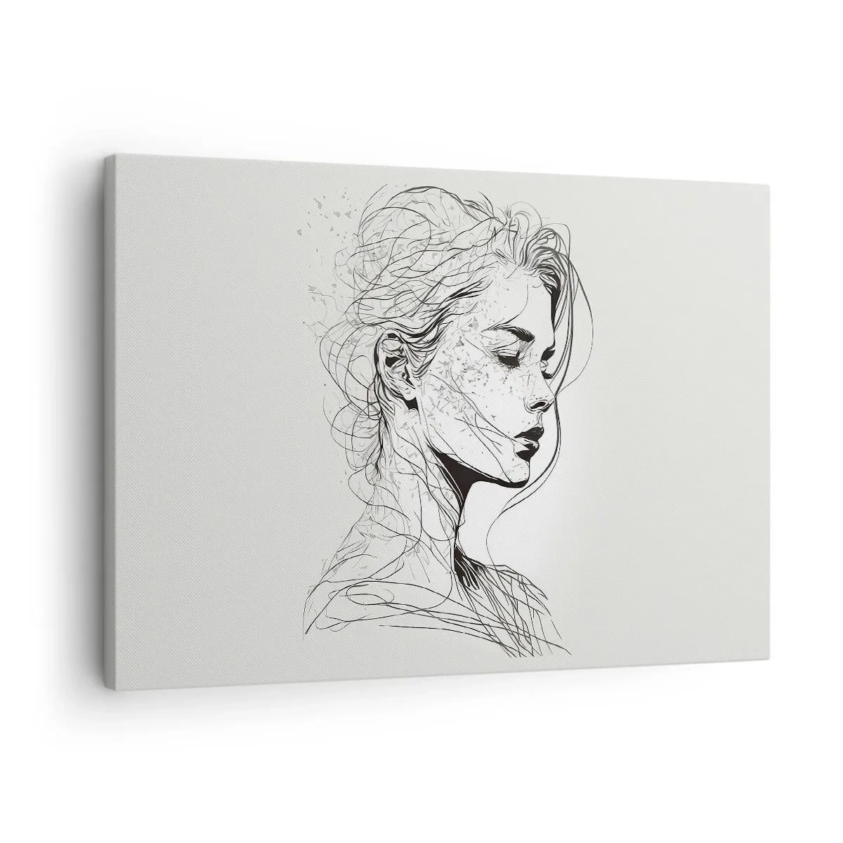 Canvas picture - A delicate portrait of a woman in a minimalist graphic style. - 70x50cm - Portrait in Thoughts - Modern wall decoration for the living room and bedroom ARTTOR