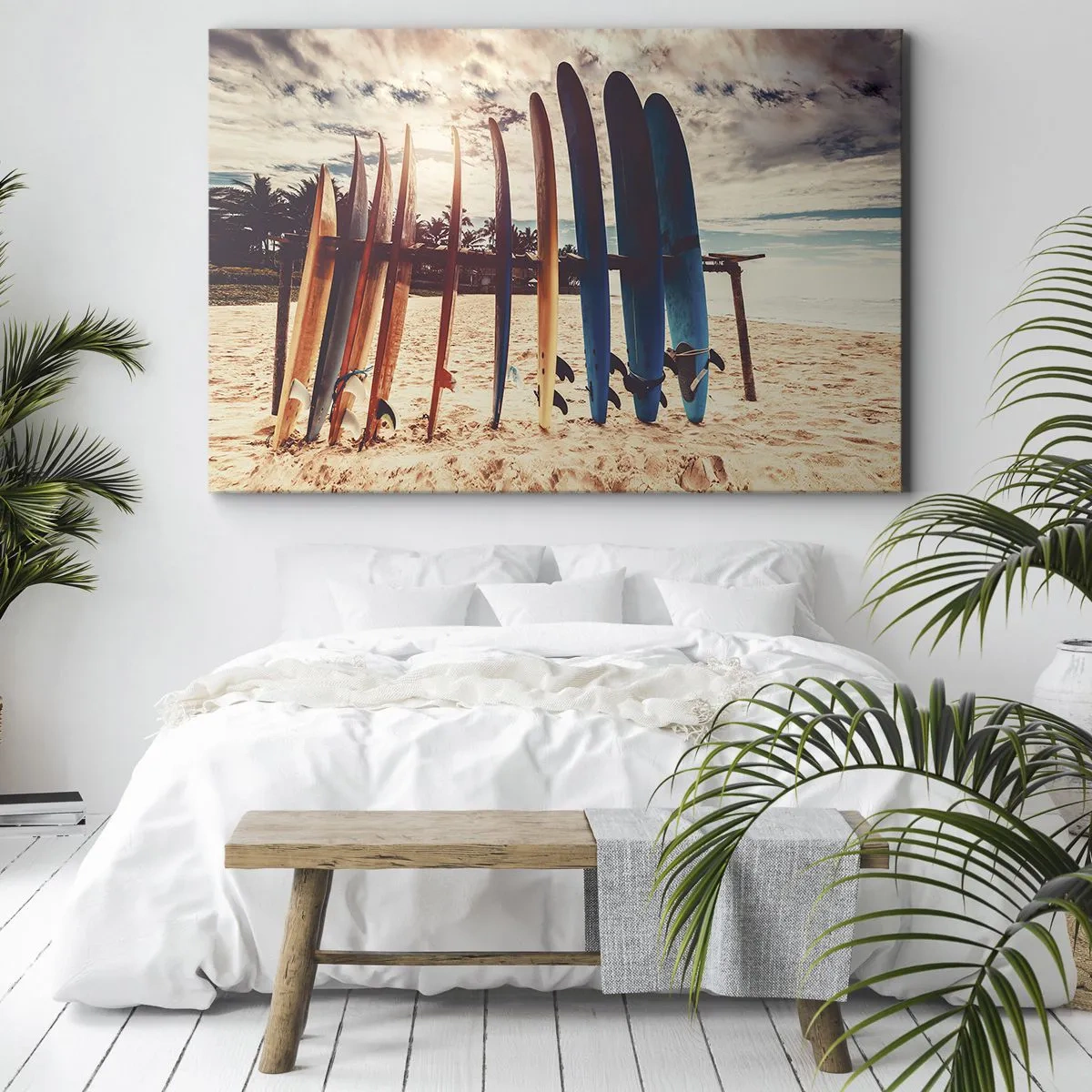 Canvas picture - Surfboards on the beach at sunset - 70x50cm - Goodnight, See You Tomorrow - Modern wall decoration for the living room and bedroom ARTTOR