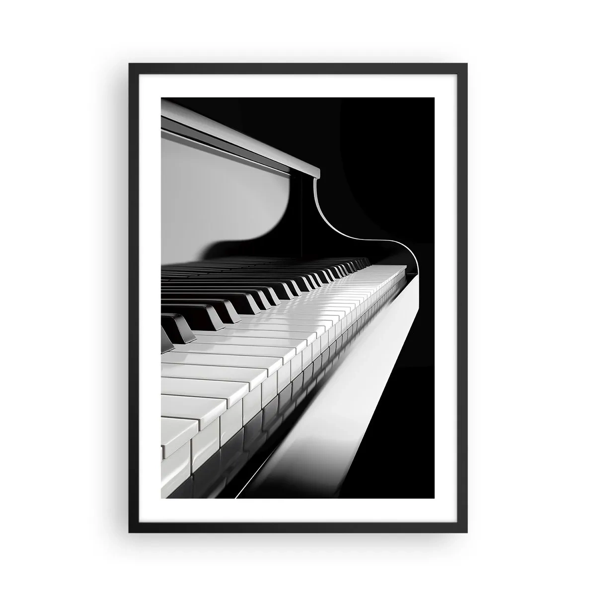 Poster in black frame - Black and white close-up of a piano keyboard - 50x70cm - Harmony of Shapes and Colours - Modern wall decoration for the living room and bedroom ARTTOR