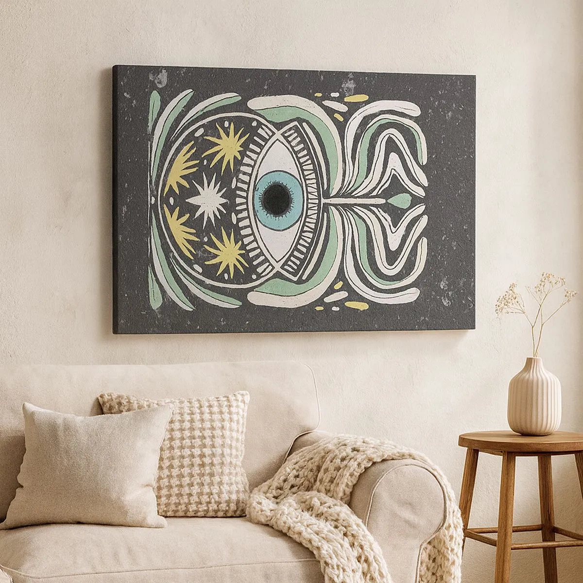 Canvas picture - A symbolic eye surrounded by abstract patterns - 70x50cm - Tribal Rituals - Modern wall decoration for the living room and bedroom ARTTOR