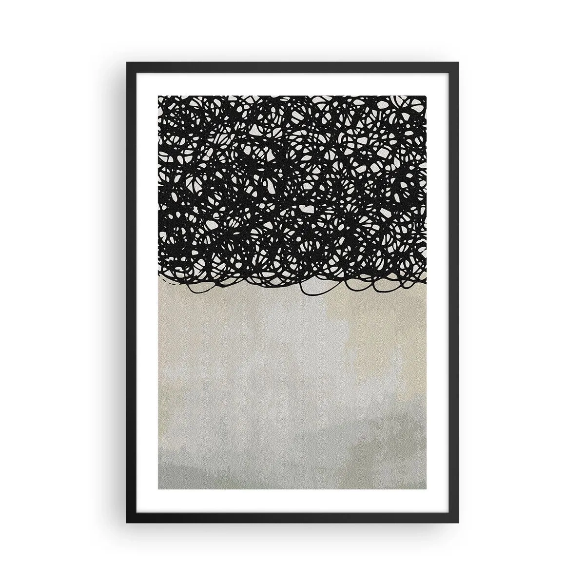 Poster in black frame - Abstract composition with black lines on a light background - 50x70cm - Abstract Squibs - Modern wall decoration for the living room and bedroom ARTTOR