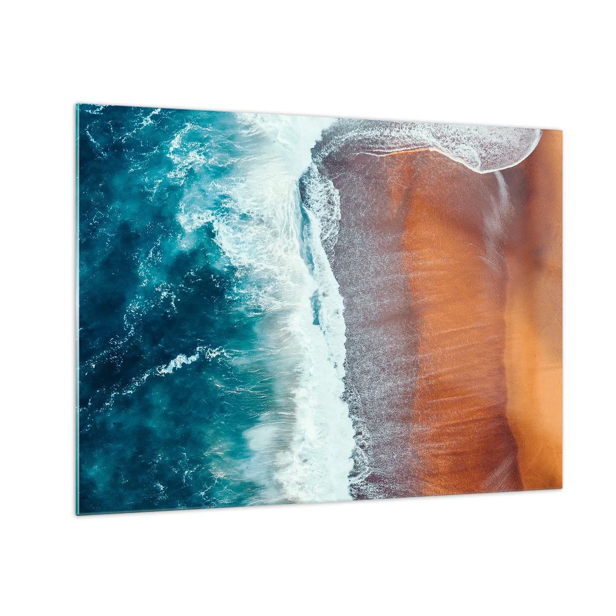 Glass picture - Aerial view of the ocean surface and beach shore - 70x50cm - Touch of the Ocean - Modern wall decoration for the living room and bedroom ARTTOR