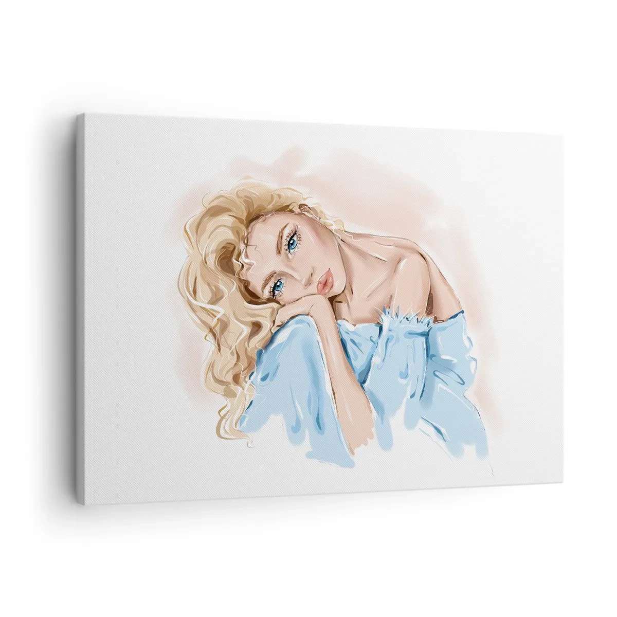 Canvas picture - Portrait of a woman in a blue dress with blonde hair - 70x50cm - Dreamy in Blue - Modern wall decoration for the living room and bedroom ARTTOR