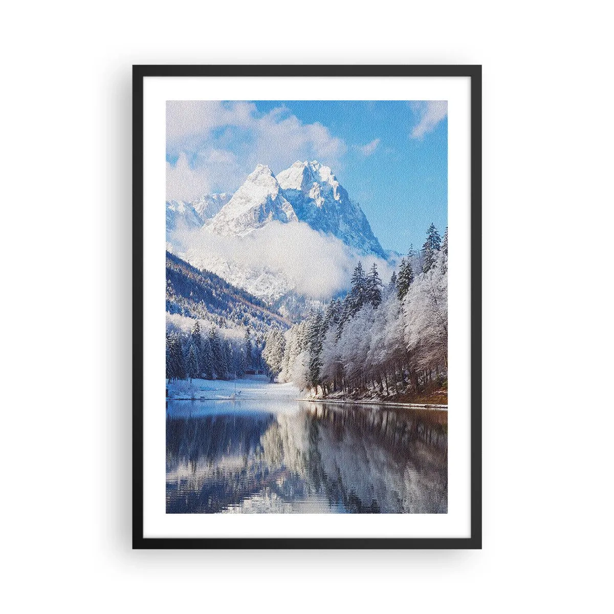 Poster in black frame - Snow-capped mountains reflected in a lake in winter - 50x70cm - Snow Patrol - Modern wall decoration for the living room and bedroom ARTTOR