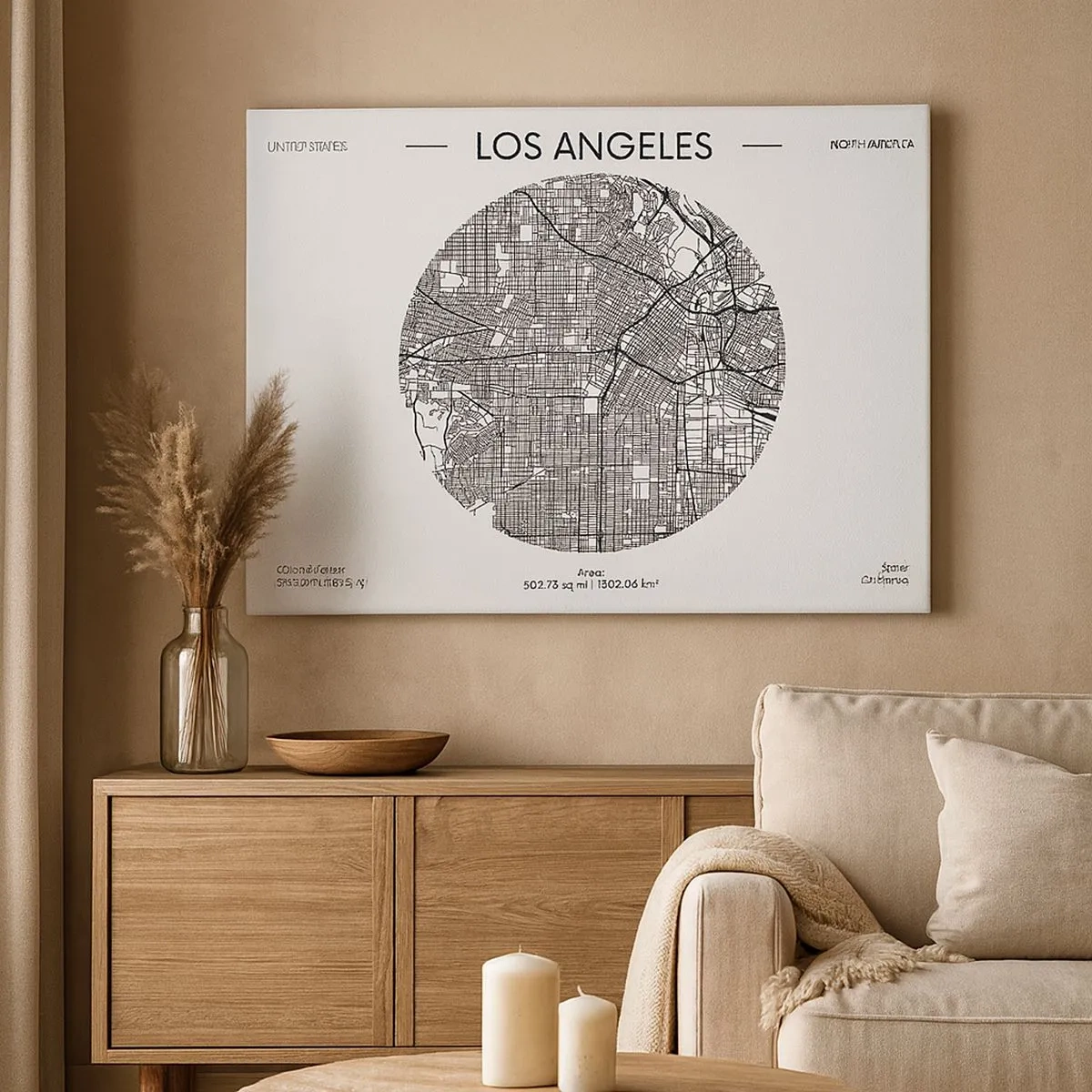 Canvas picture - A map of Los Angeles in a minimalist black and white style - 70x50cm - Anatomy of Los Angeles - Modern wall decoration for the living room and bedroom ARTTOR