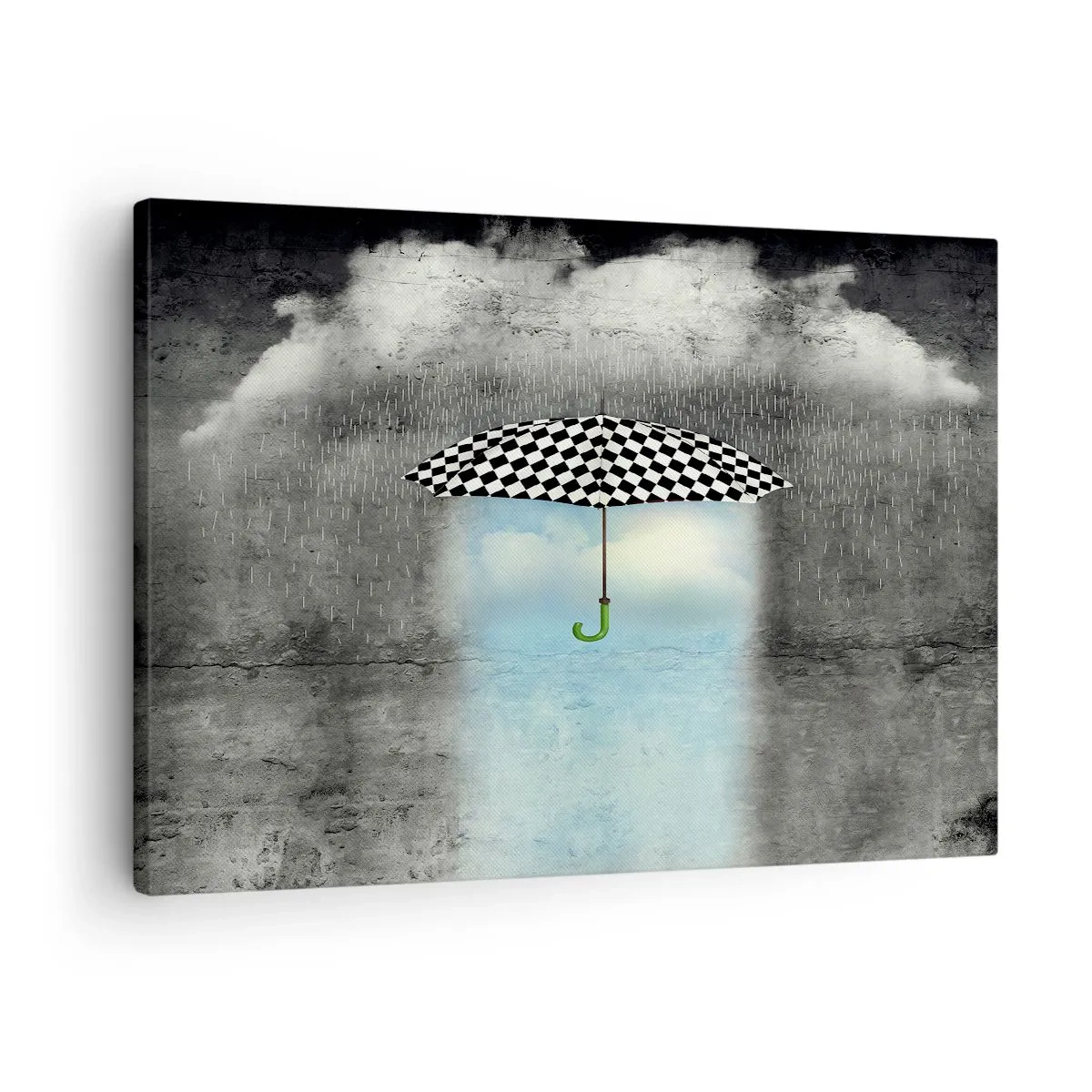 Canvas picture - A checkered umbrella over a rainy landscape - 70x50cm - And Yet It Is Possible - Modern wall decoration for the living room and bedroom ARTTOR
