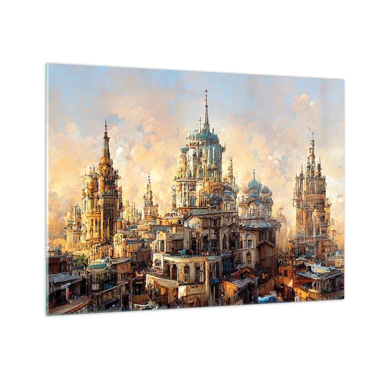 Glass picture - A fantastic panorama of the city with towers and palaces - 70x50cm - City of Cities - Modern wall decoration for the living room and bedroom ARTTOR