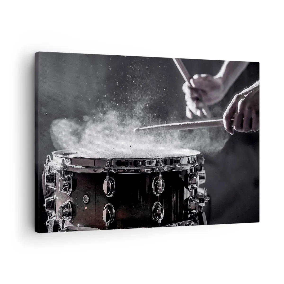 Canvas picture - Hitting the snare drum with sticks with a dust effect - 70x50cm - Pulse of Music - Modern wall decoration for the living room and bedroom ARTTOR