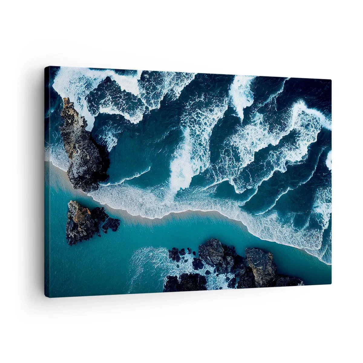 Canvas picture - Aerial view of waves crashing on the shore - 70x50cm - Envelopped by Waves - Modern wall decoration for the living room and bedroom ARTTOR
