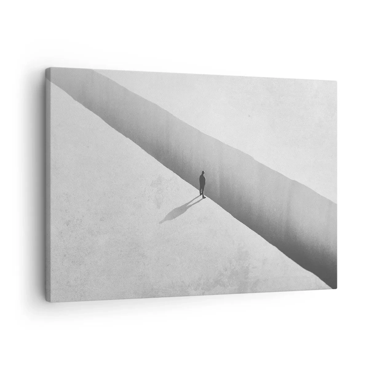 Canvas picture - A lone figure stands over a deep chasm in a monochromatic setting. - 70x50cm - Clear Goal - Modern wall decoration for the living room and bedroom ARTTOR