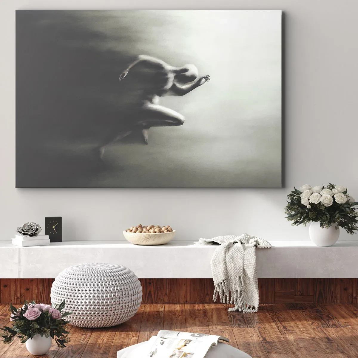 Canvas picture - A black and white silhouette of a running figure in a dynamic and surreal style. - 70x50cm - Unstoppable - Modern wall decoration for the living room and bedroom ARTTOR