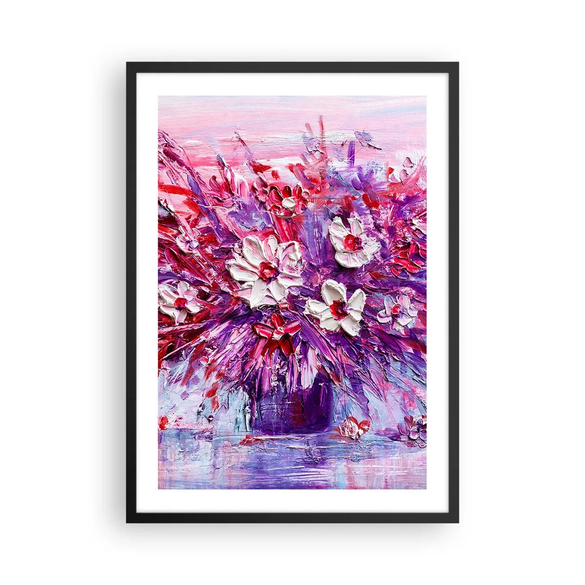 Poster in black frame - A bouquet of flowers in shades of pink, purple and white - 50x70cm - Innocence and Passion - Modern wall decoration for the living room and bedroom ARTTOR
