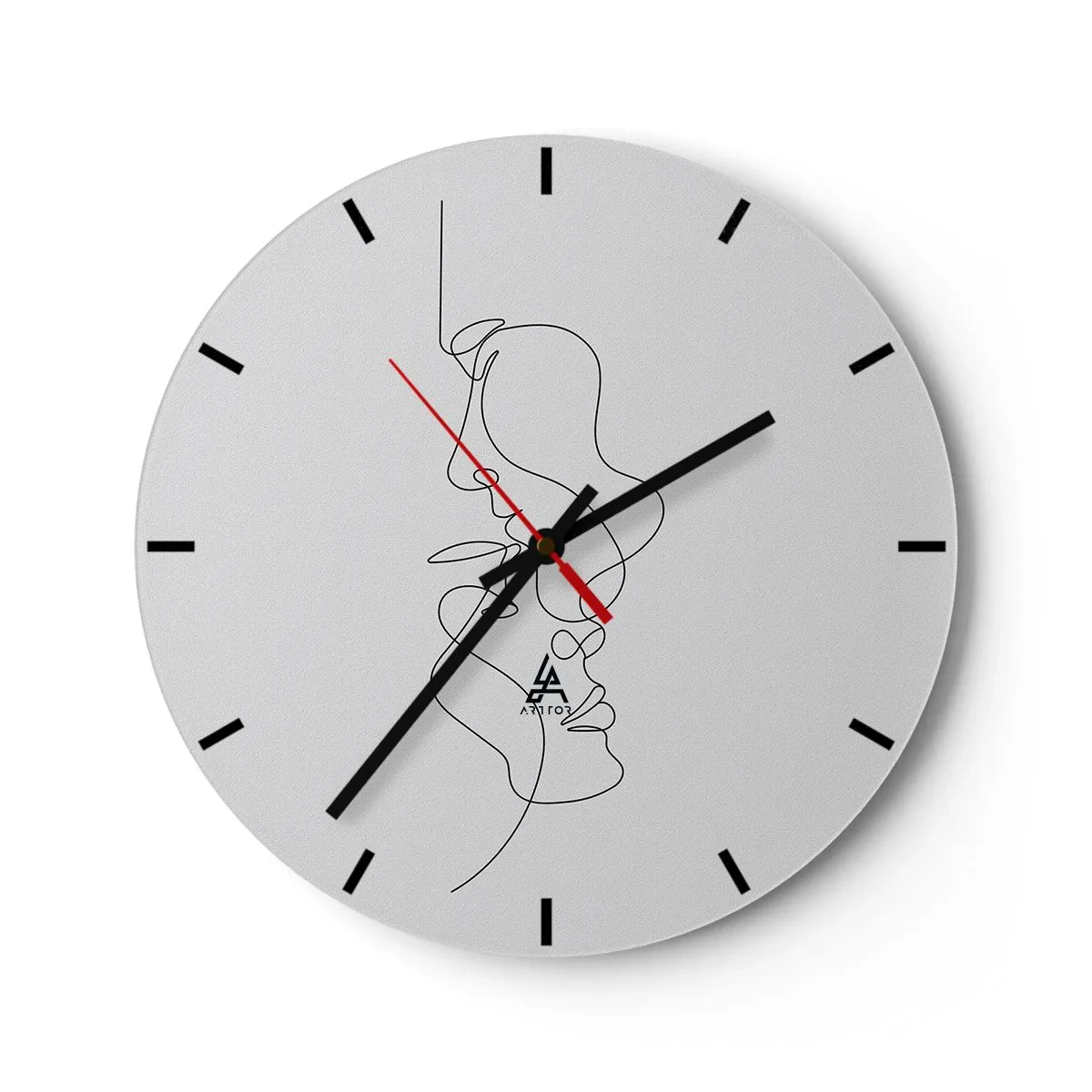Wall clock - Clock on glass - Minimalist face outlines in black lines on a white background - 30x30cm - Ardour of Desires - Modern wall decoration for the living room, kitchen, and bedroom ARTTOR