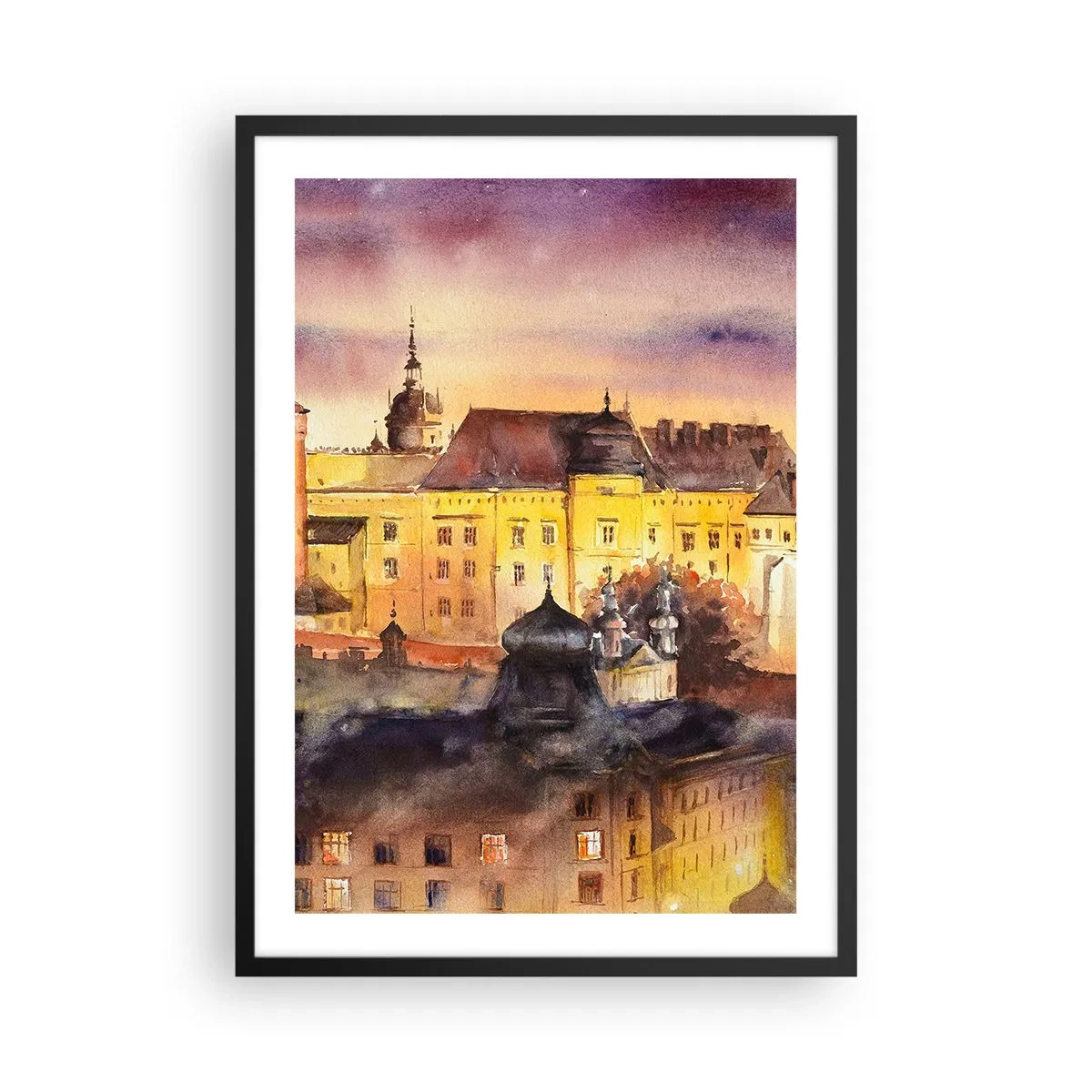 Poster in black frame - A picturesque view of the city in the light of the setting sun - 50x70cm - History and Fairytale - Modern wall decoration for the living room and bedroom ARTTOR
