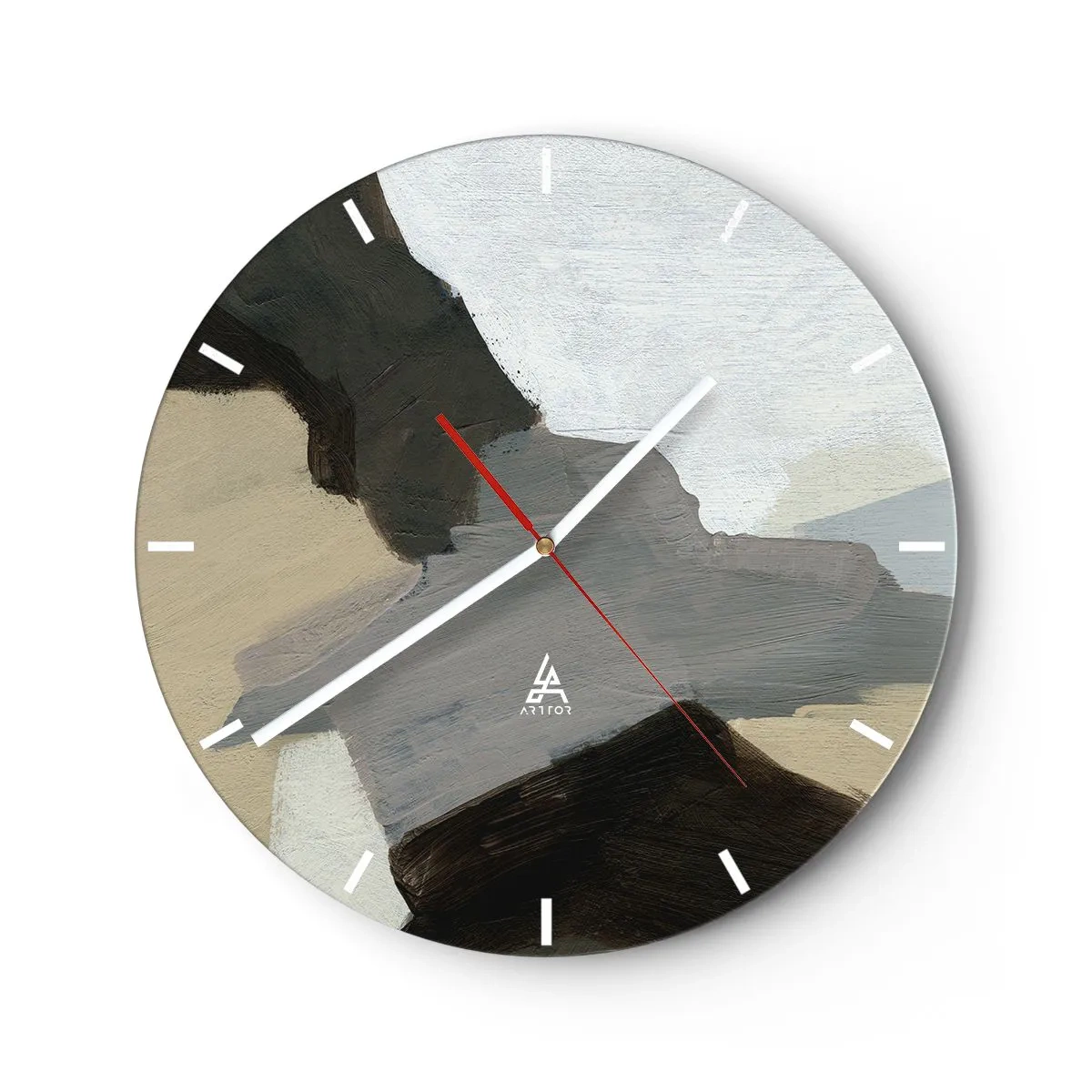 Wall clock - Clock on glass - Abstract composition in shades of gray and beige - 30x30cm - Abstract: Crossroads of Grey - Modern wall decoration for the living room, kitchen, and bedroom ARTTOR