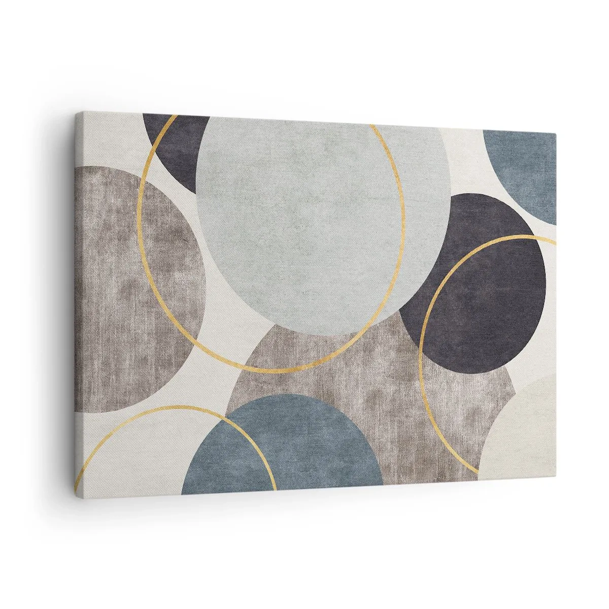 Canvas picture - Geometric circles in shades of gray, blue, and gold - 70x50cm - Wheel after Wheel - Modern wall decoration for the living room and bedroom ARTTOR