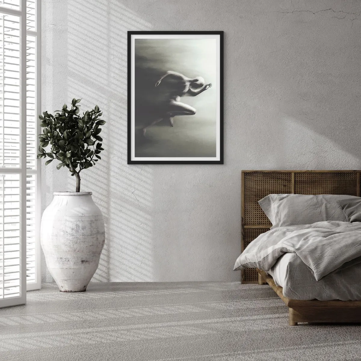 Poster in black frame - An abstract figure in motion in monochromatic tones. - 50x70cm - Unstoppable - Modern wall decoration for the living room and bedroom ARTTOR