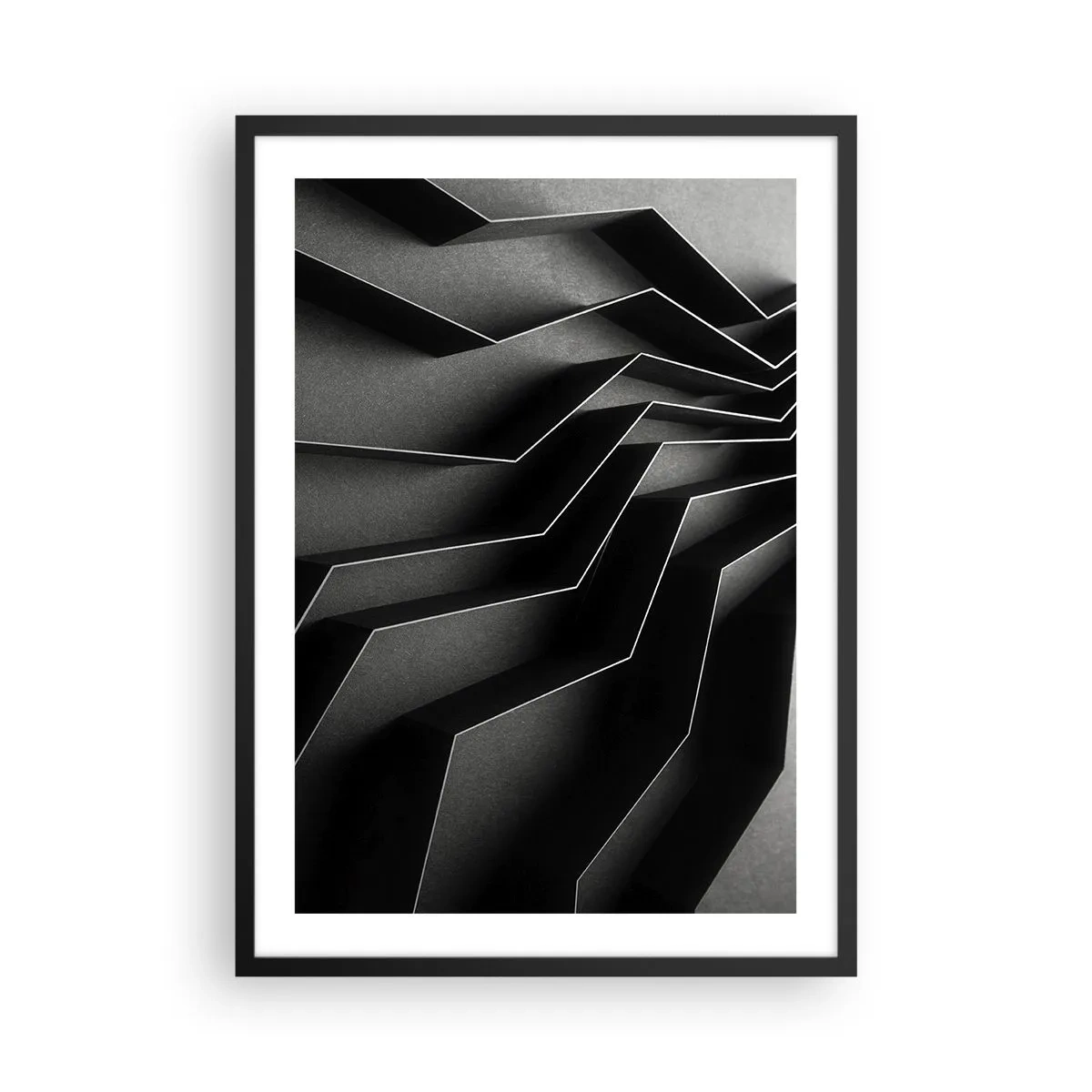 Poster in black frame - A black and white composition of geometric, spatial structures - 50x70cm - Spacial Order - Modern wall decoration for the living room and bedroom ARTTOR