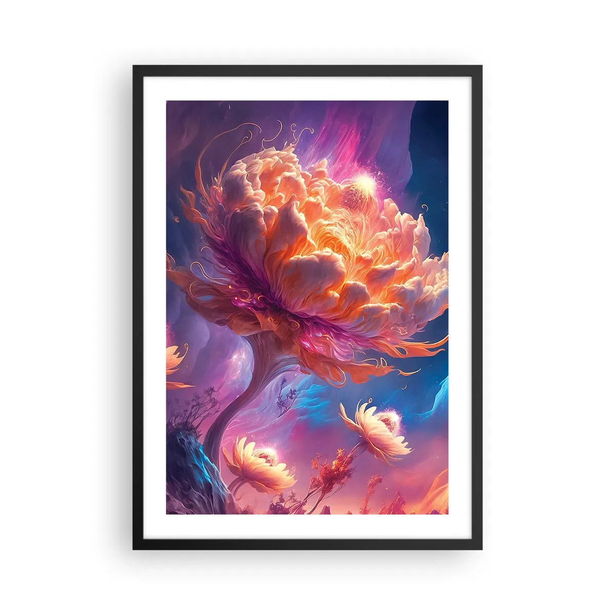 Poster in black frame - A fantastic tree in the shape of a blooming flower - 50x70cm - Another World - Modern wall decoration for the living room and bedroom ARTTOR