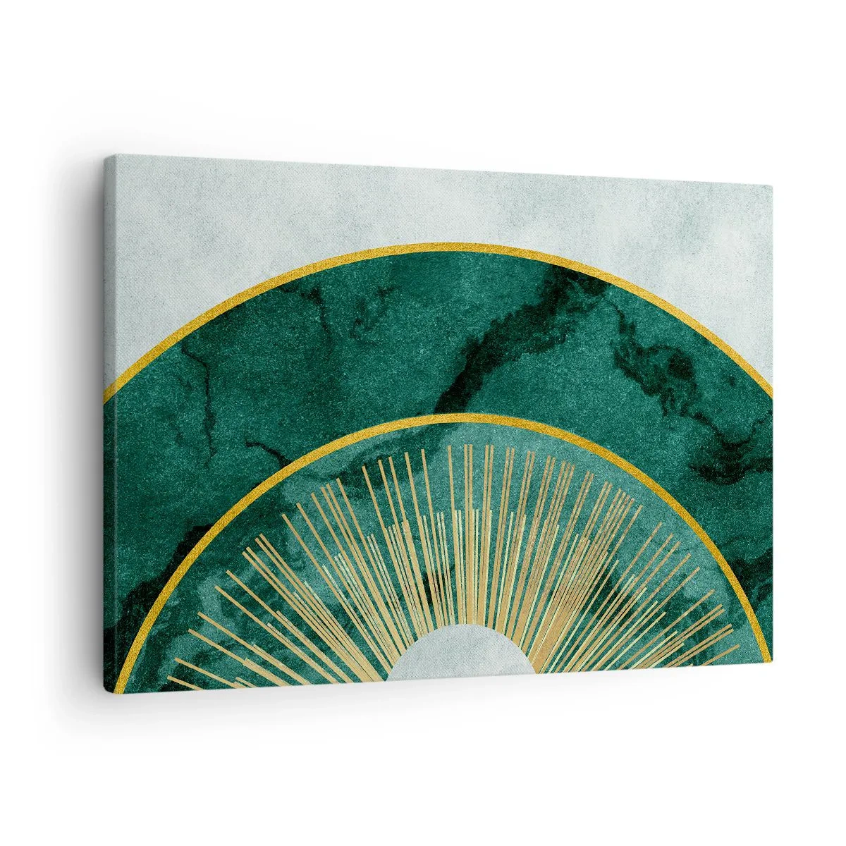 Canvas picture - Abstract pattern with circles in emerald and gold colors. - 70x50cm - Another Solar System - Modern wall decoration for the living room and bedroom ARTTOR