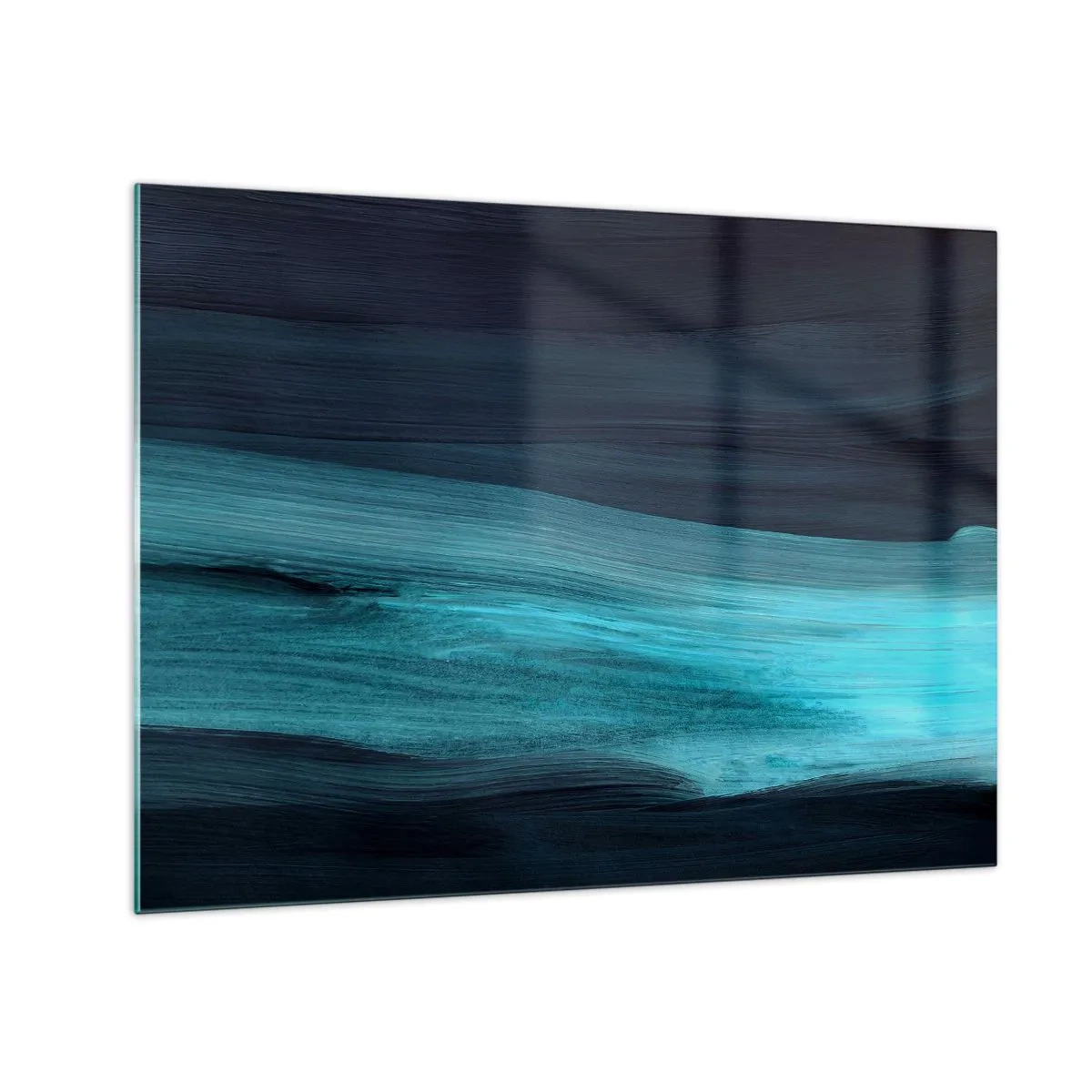 Glass picture - Abstract wave in shades of turquoise and navy blue - 70x50cm - Swim with the Flow - Modern wall decoration for the living room and bedroom ARTTOR