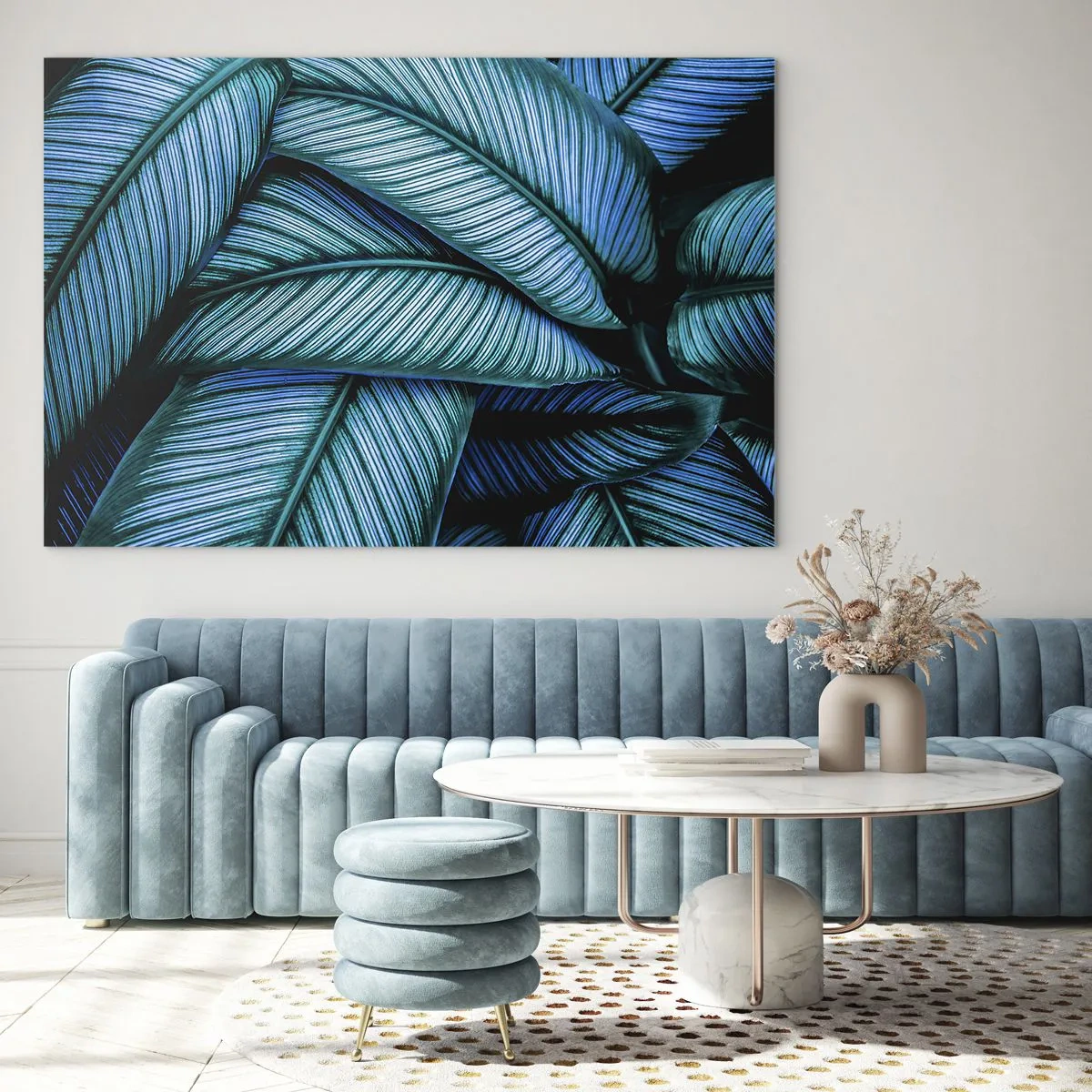 Glass picture - A close-up of turquoise leaves with an intense texture. - 70x50cm - Lifelines - Modern wall decoration for the living room and bedroom ARTTOR