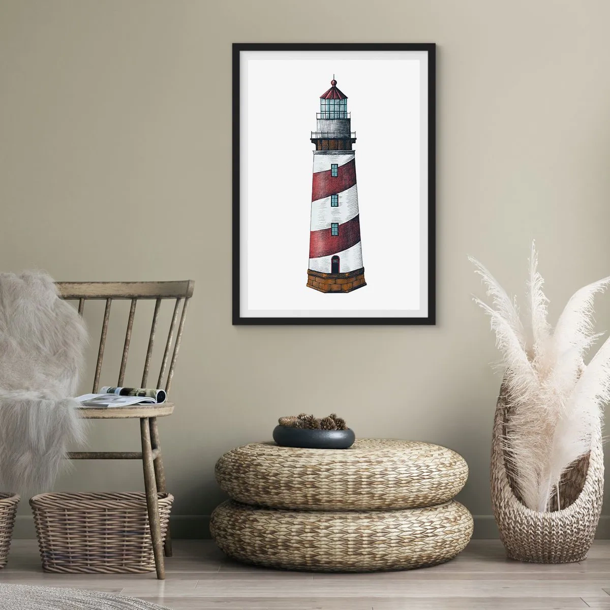 Poster in black frame - Classic style lighthouse illustration - 50x70cm - Always on Guard - Modern wall decoration for the living room and bedroom ARTTOR