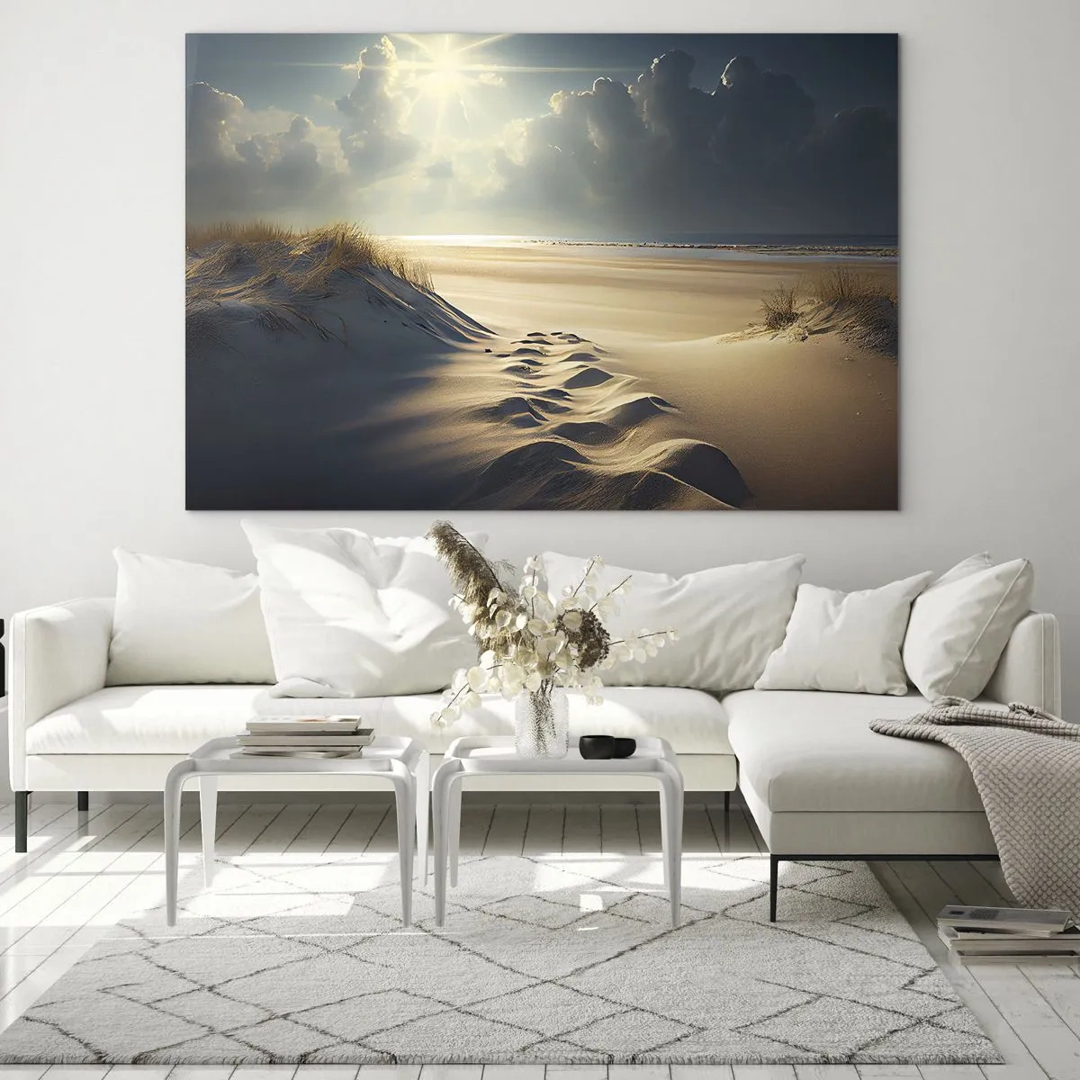 Glass picture - Golden dunes illuminated by the sun's rays - 70x50cm - Calming Landscape - Modern wall decoration for the living room and bedroom ARTTOR