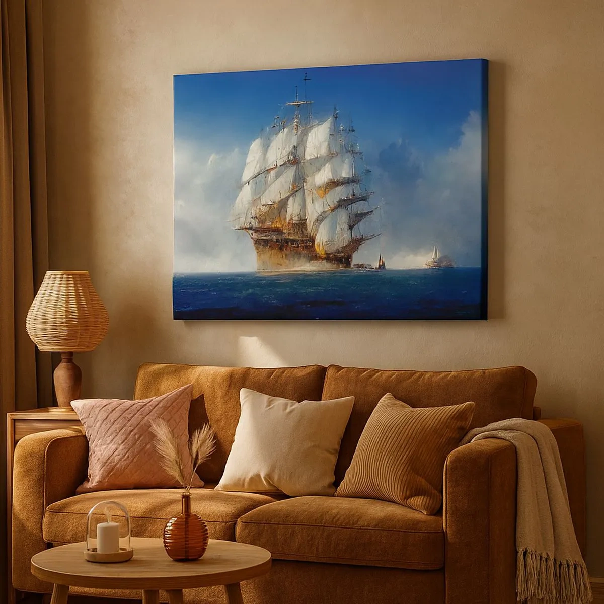 Canvas picture - A sailing ship on the open sea under a blue sky - 70x50cm - The Great Glory! - Modern wall decoration for the living room and bedroom ARTTOR