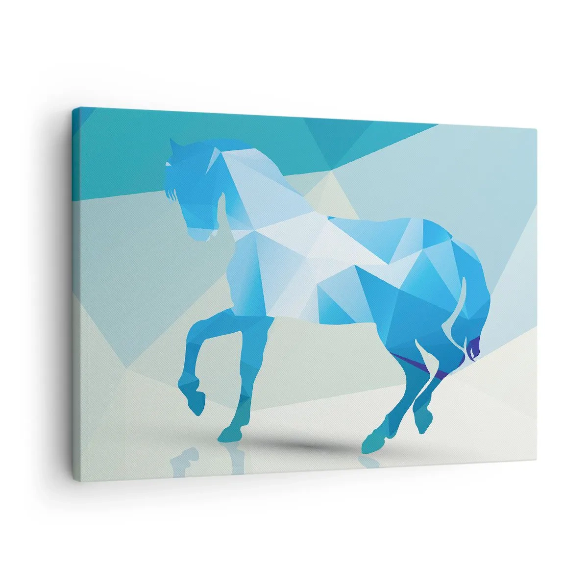 Canvas picture - Geometric silhouette of a horse in shades of blue - 70x50cm - Geometrical Horse in Turuoise - Modern wall decoration for the living room and bedroom ARTTOR