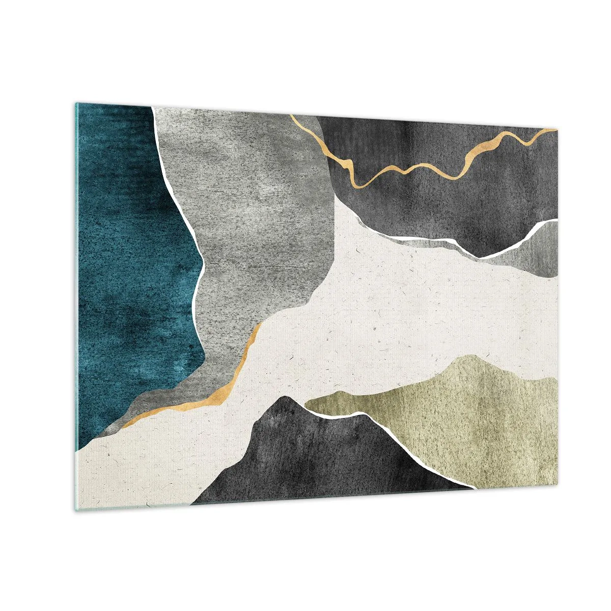 Glass picture - Abstract mosaic with organic shapes and a golden line - 70x50cm - Mosaic Composition with a Gold Thread - Modern wall decoration for the living room and bedroom ARTTOR