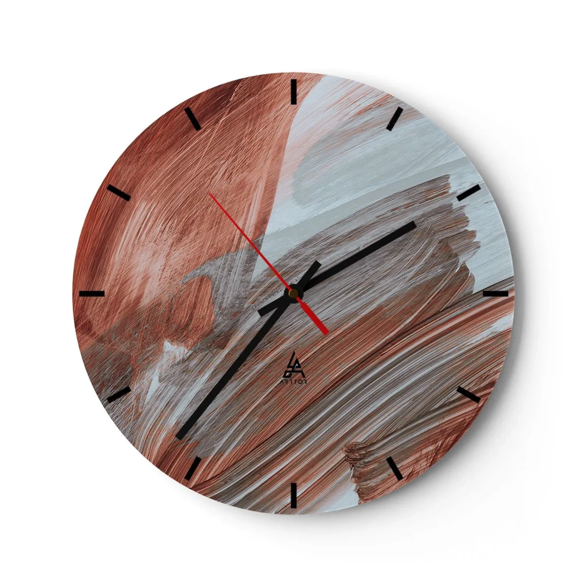 Wall clock - Clock on glass - Autumn brushstrokes in reddish-gray tones - 30x30cm - Autumnal and Windy Abstract - Modern wall decoration for the living room, kitchen, and bedroom ARTTOR