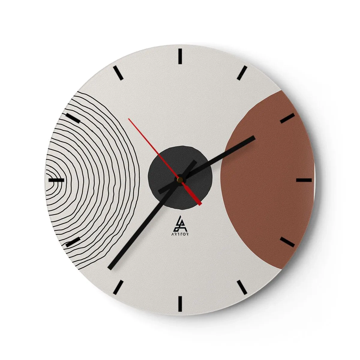 Wall clock - Clock on glass - Concentric lines and geometric circles in contrast - 30x30cm - In the Centre of Attention - Modern wall decoration for the living room, kitchen, and bedroom ARTTOR